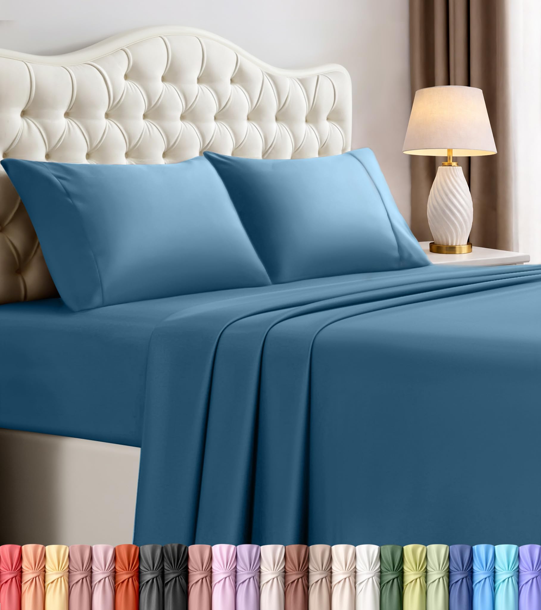 Queen Sheets Set, 4 Pieces 16" Deep Pocket Hotel Luxury Bed Sheets, Grey | Extra Soft Bedsheet Set, Comfy & Breathable Cooling Sheets, Wrinkle & Fade Resistant, Fitted Sheet, Flat Sheet, 2 Pillowcases