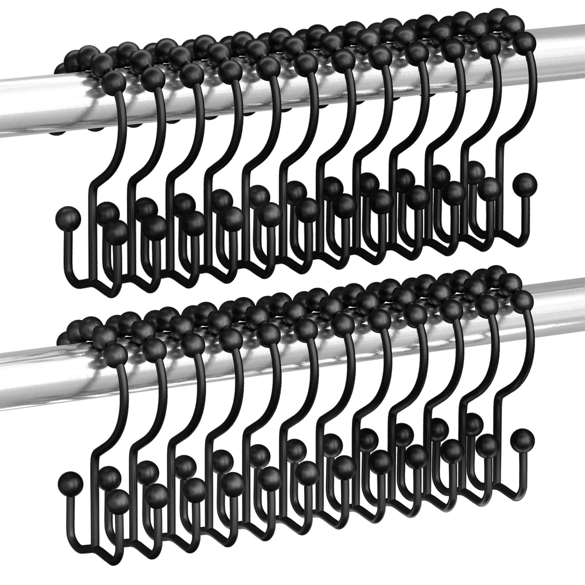 Titanker Shower Curtain Hooks Rings, Rust Resistant Metal Double Glide Shower Hooks Rings for Bathroom Shower Rods Curtains, Set of 12 Hooks - Nickel