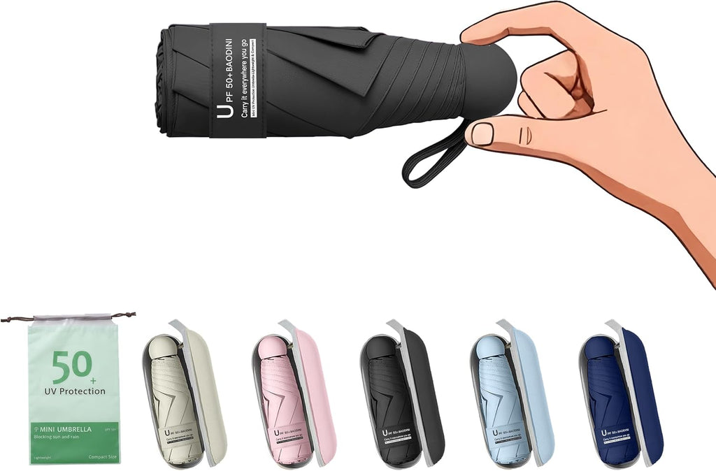 BAODINI Mini Travel Umbrella with UV Sun Protection, Compact Pocket-Size