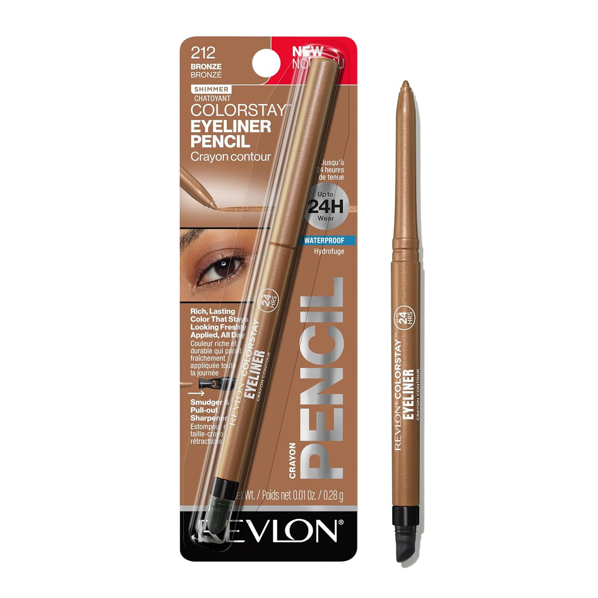 Revlon ColorStay Pencil Waterproof Eyeliner, 201 Black, 2 pack | Waterproof pencil eyeliner with built-in sharpener. Smudge-proof, long-lasting, intense matte color.