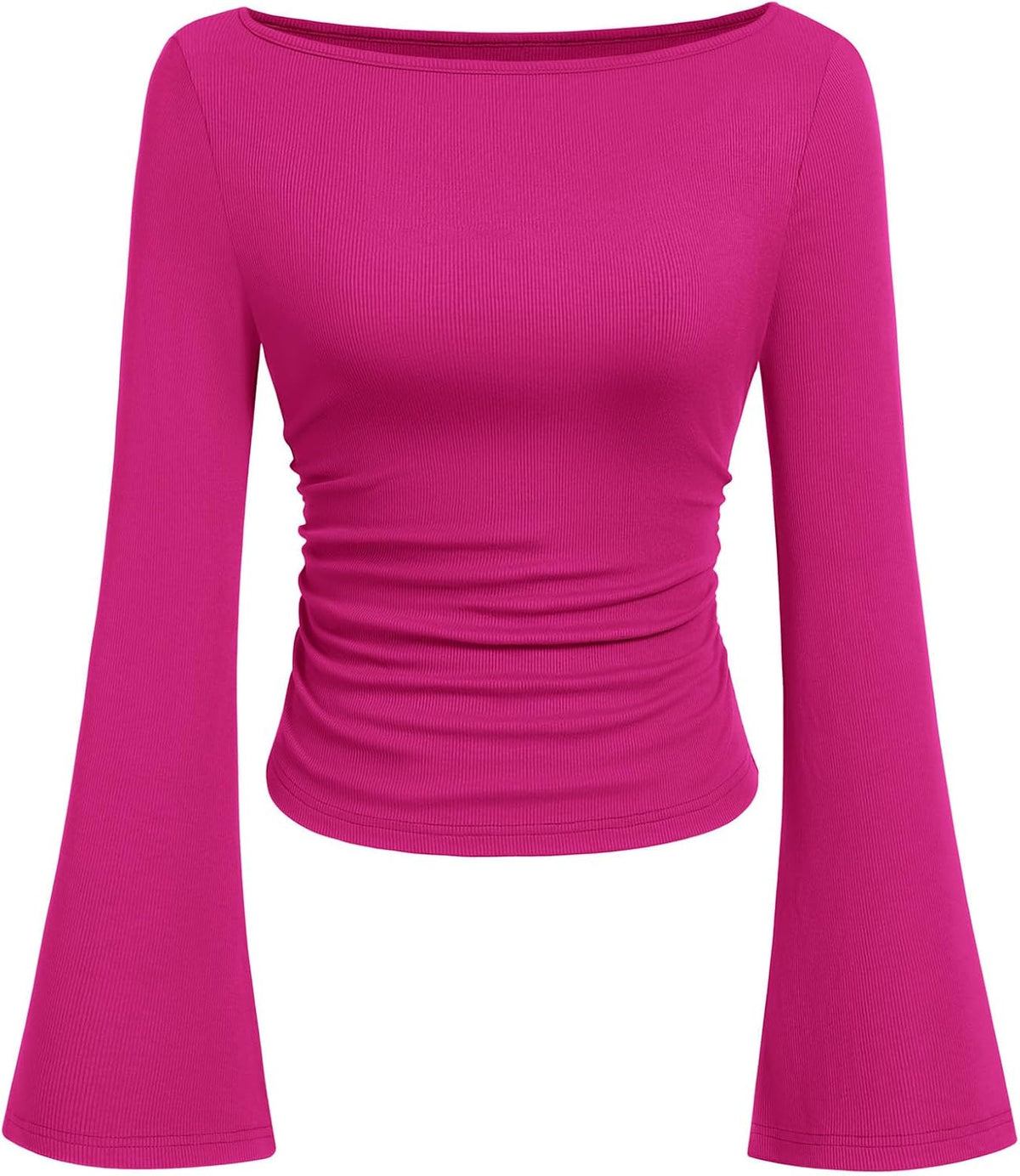 PRETTYGARDEN Womens Bell Long Sleeve Ribbed Knit Tops
