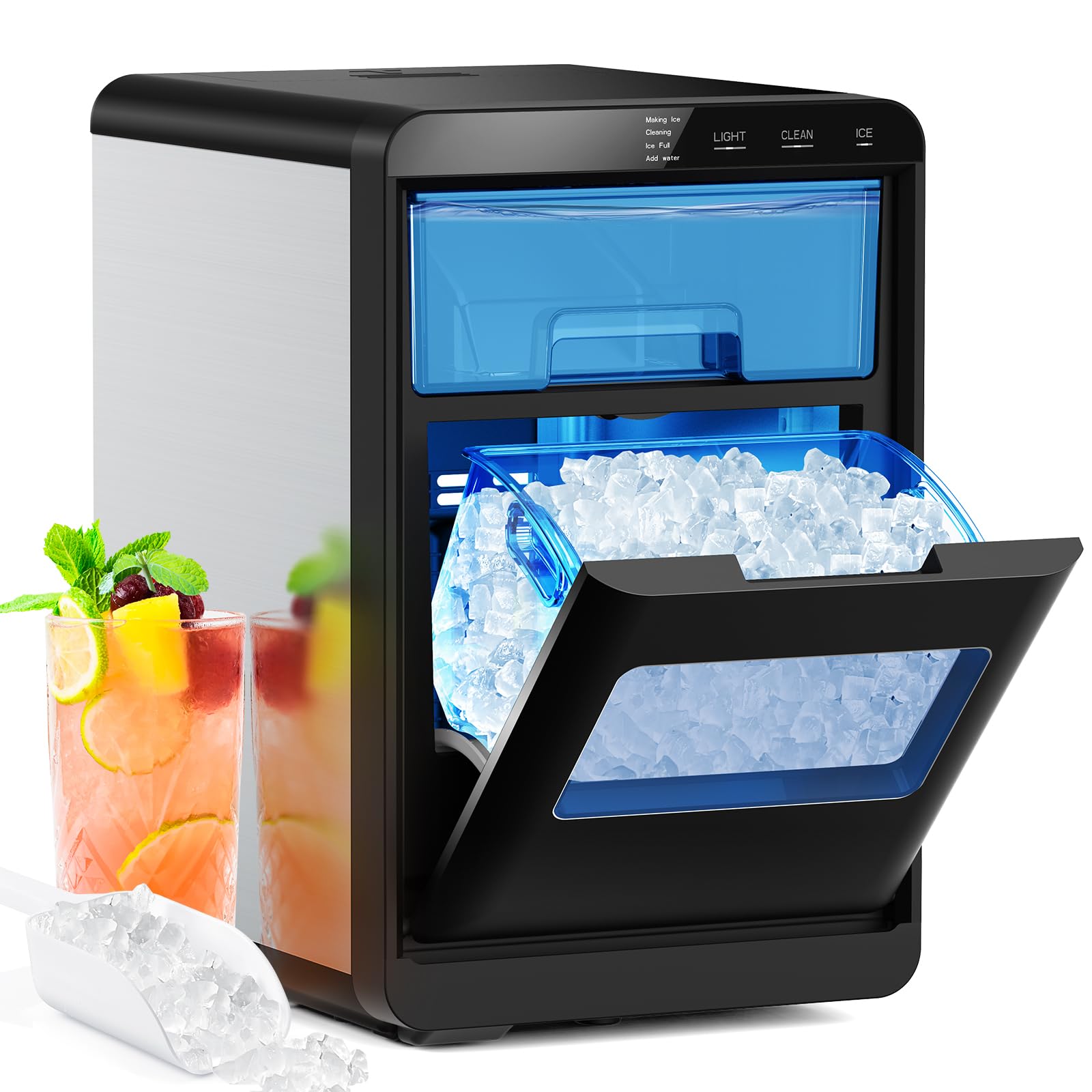 COWSAR Nugget Countertop Ice Maker, Automatic Ice Dispenser, 33 lbs/Day Chewable Pellet Ice Machine with Self-Cleaning & Measured Dispensing, Portable Ice Maker for Home, Kitchen, Office