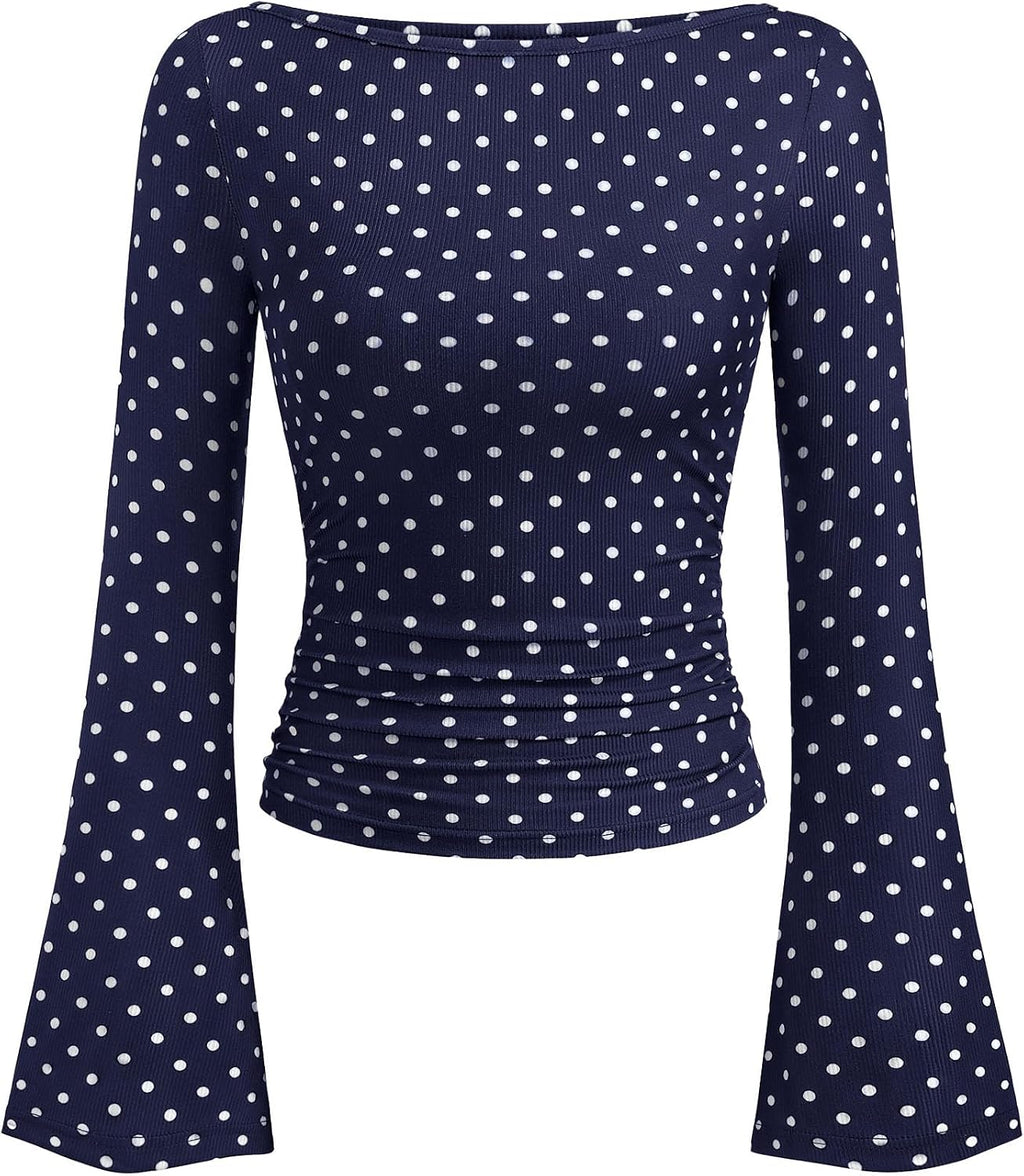 PRETTYGARDEN Womens Bell Long Sleeve Ribbed Knit Tops