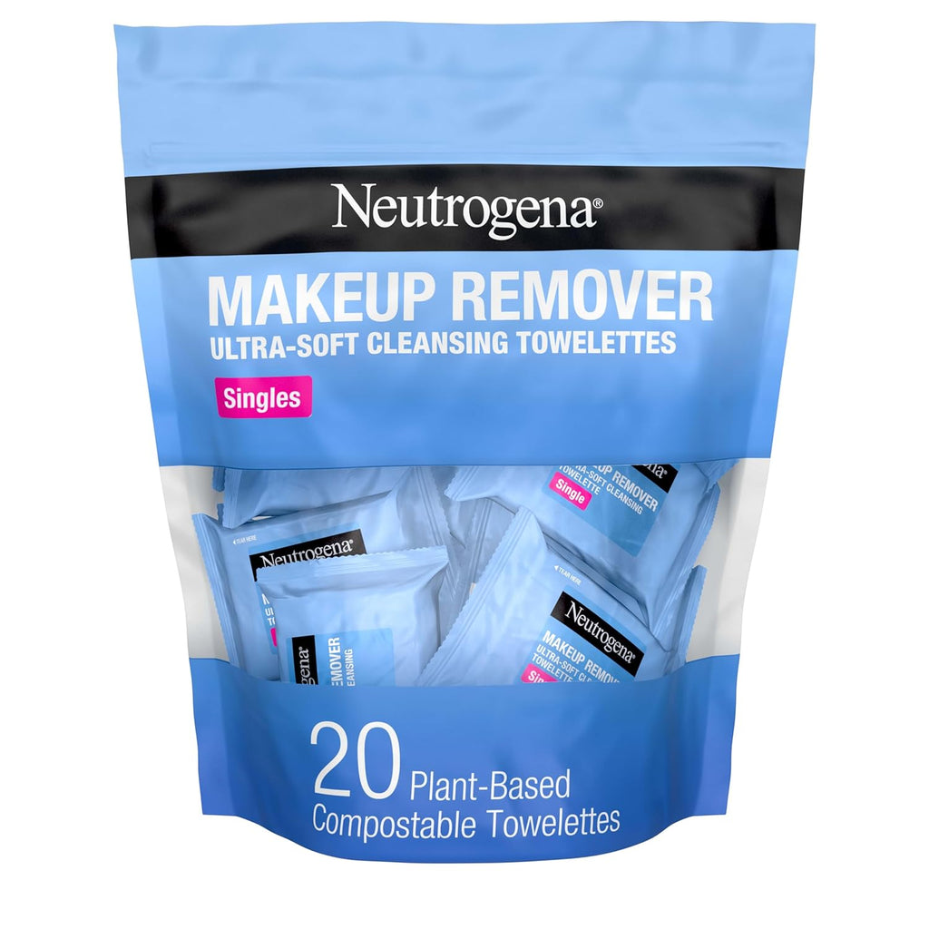 Neutrogena Makeup Remover Towelettes, Daily Single Face Towelettes, 20 Ct | Makeup Remover, Makeup Removing Cleansing Wipes, Suitable for Dirt & Oil Removal, Alcohol-Free