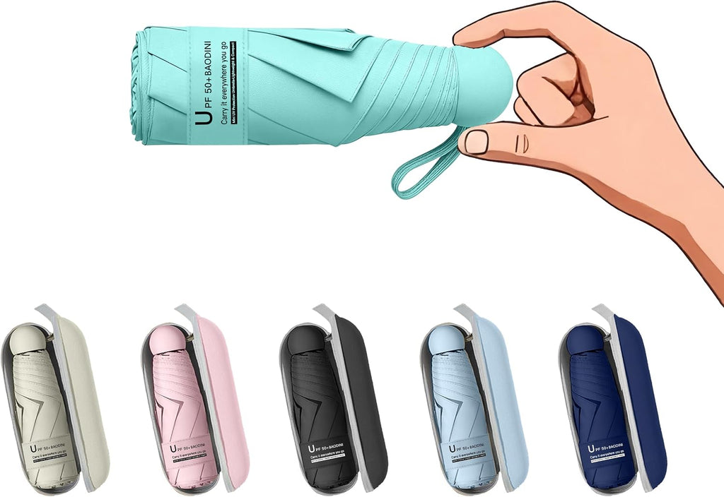 BAODINI Mini Travel Umbrella with UV Sun Protection, Compact Pocket-Size