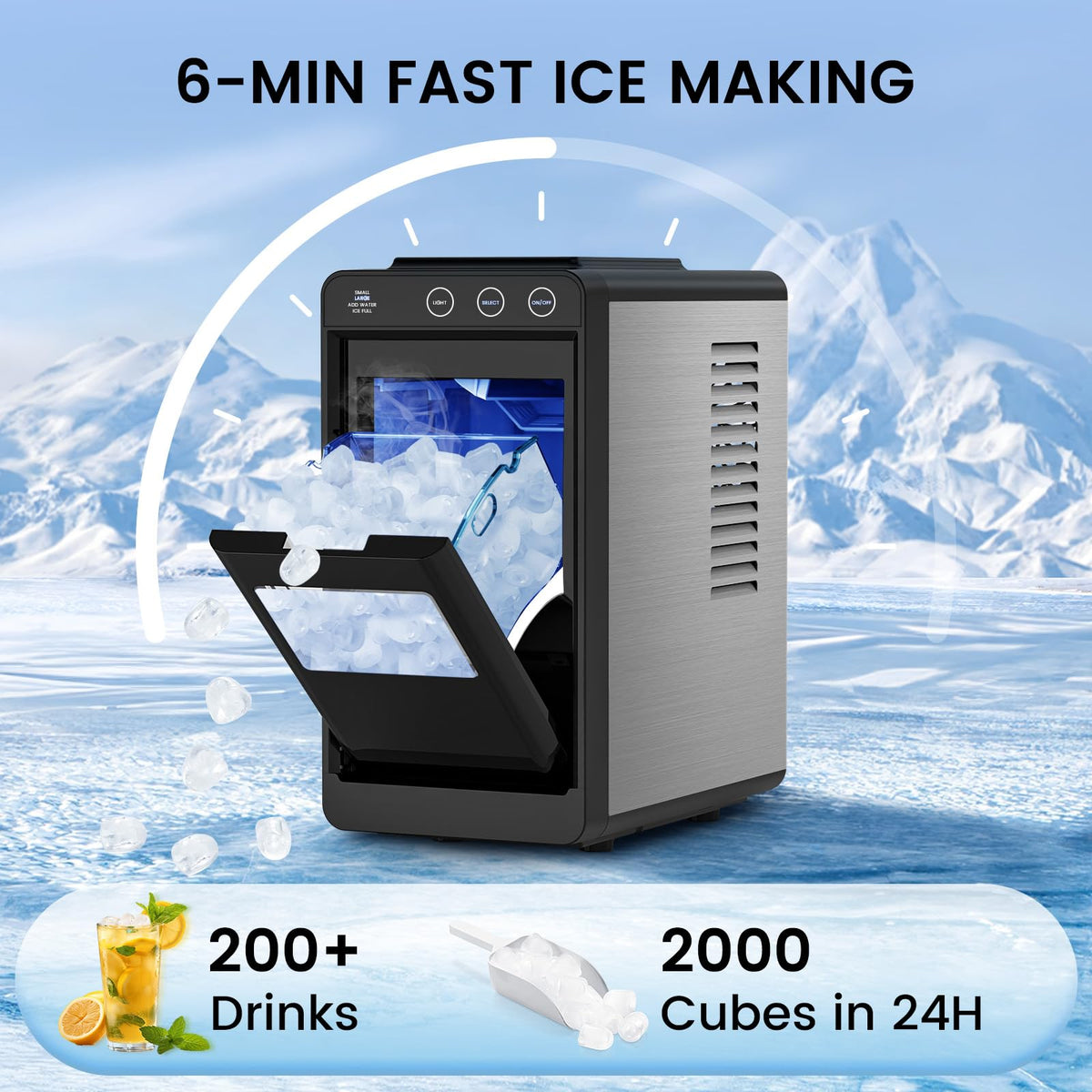 COWSAR Nugget Countertop Ice Maker, Automatic Ice Dispenser, 33 lbs/Day Chewable Pellet Ice Machine with Self-Cleaning & Measured Dispensing, Portable Ice Maker for Home, Kitchen, Office