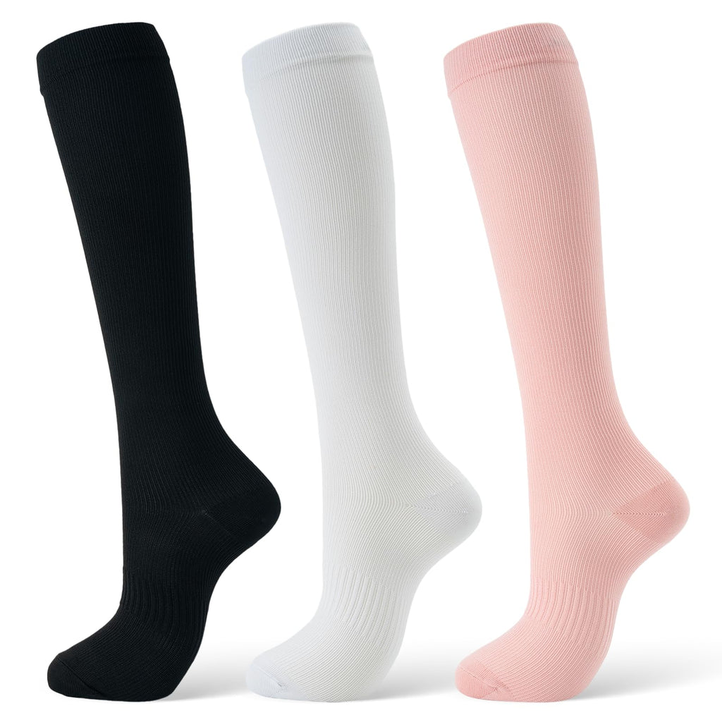 Compression Socks for Women & Men 15-20 mmHg, Knee High, 3 Pairs | Graduated Compression, Supports Circulation, Ideal for Nurses, Pregnancy, Travel, Flights, Running & Athletic Edema