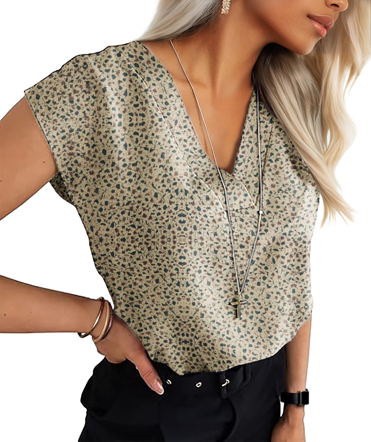 Lepunuo Womens Summer Tops Cap Sleeve Textured Dressy V Neck Shirts 2025 Work Office Blouses Business Casual Outfits