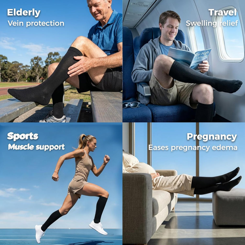 Compression Socks for Women & Men 15-20 mmHg, Knee High, 3 Pairs | Graduated Compression, Supports Circulation, Ideal for Nurses, Pregnancy, Travel, Flights, Running & Athletic Edema