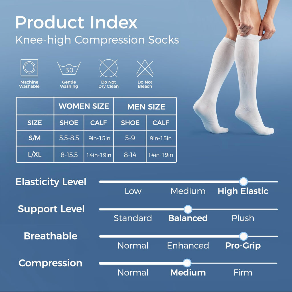 Compression Socks for Women & Men 15-20 mmHg, Knee High, 3 Pairs | Graduated Compression, Supports Circulation, Ideal for Nurses, Pregnancy, Travel, Flights, Running & Athletic Edema