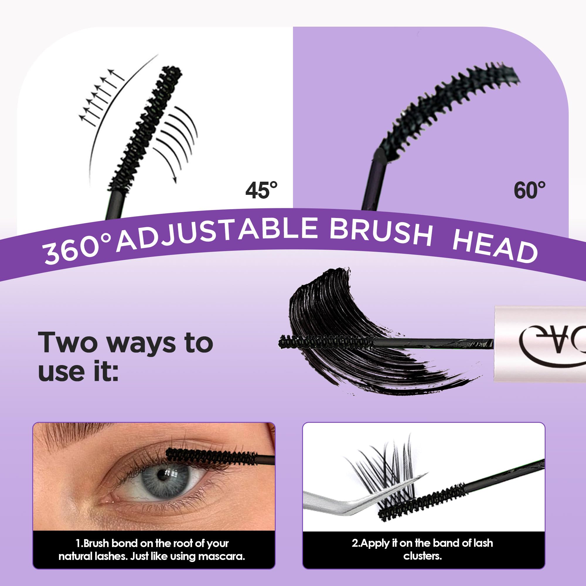 GAQQI Lash Cluster Glue, Waterproof Bond and Seal Lash Glue, Black - 10ml | Strong Hold 3-7days, Latex-free & Formaldehyde-free, Waterproof, For Cluster/ Individual/ Strip Lashes, Easy to Use
