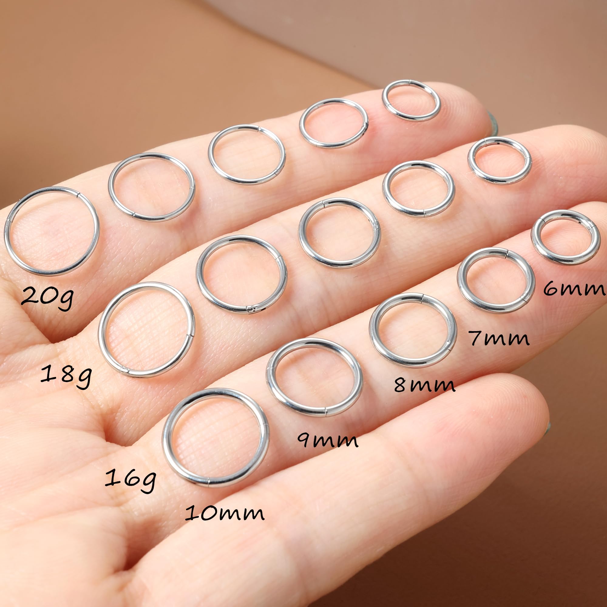20G 18G 16G Titanium Nose Ring Hoop, Cartilage Hoop Earrings for Women Men Silver Gold Nose Ring Septum Ring Tragus Conch Helix Daith Lip Piercing Jewelry 6mm/7mm/8mm/9mm/10mm
