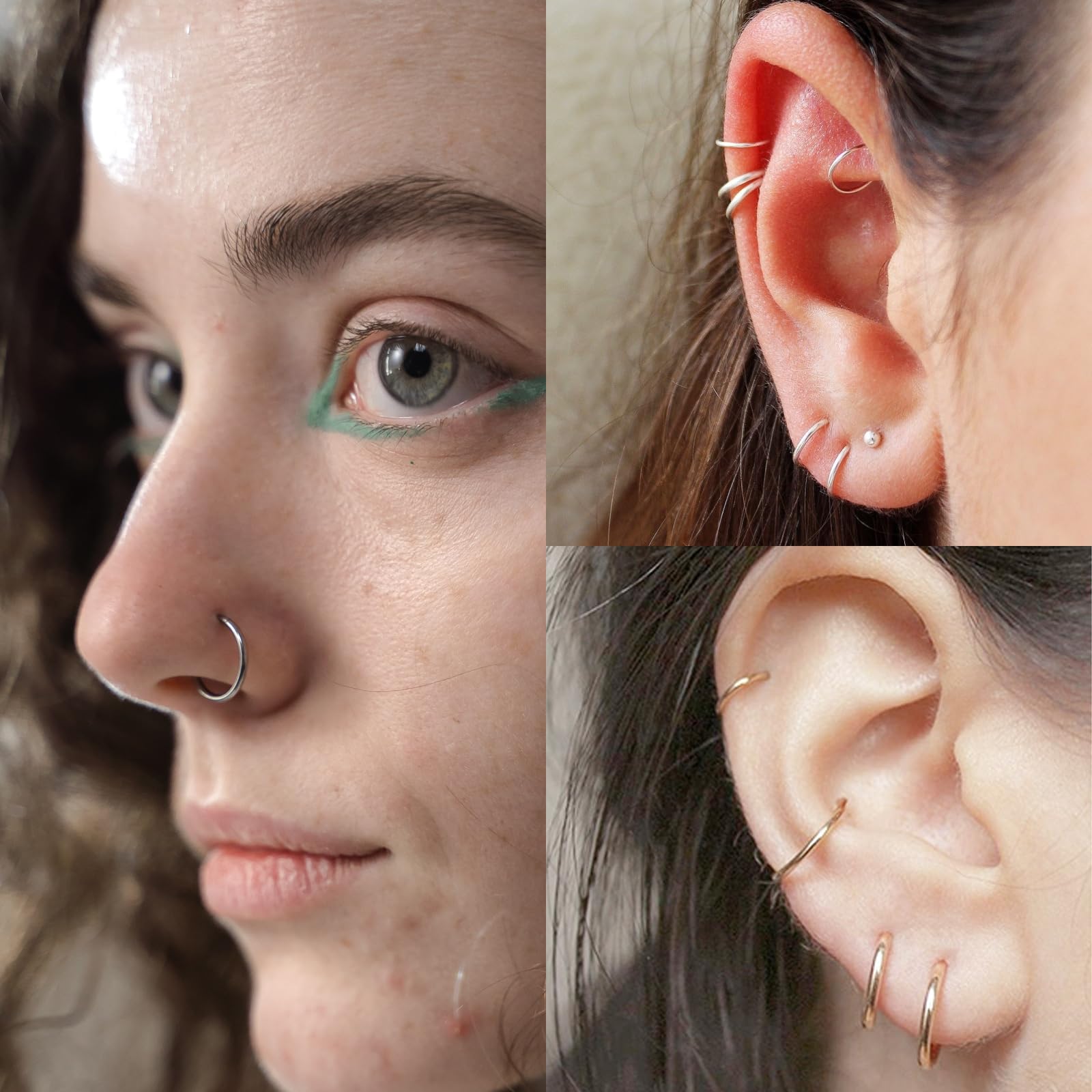 20G 18G 16G Titanium Nose Ring Hoop, Cartilage Hoop Earrings for Women Men Silver Gold Nose Ring Septum Ring Tragus Conch Helix Daith Lip Piercing Jewelry 6mm/7mm/8mm/9mm/10mm
