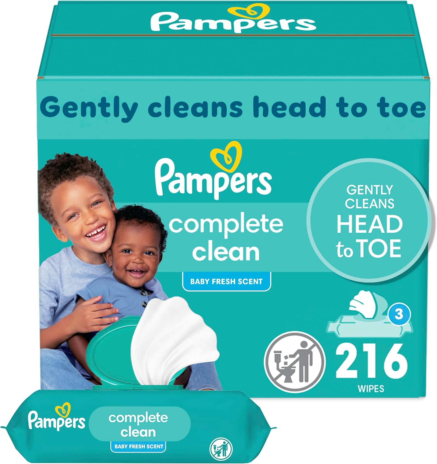 Pampers Baby Wipes, Complete Clean Baby Fresh Scented Wipe, Gently Cleans Head to Toe, 72 Total (1 Flip-Top Packs)