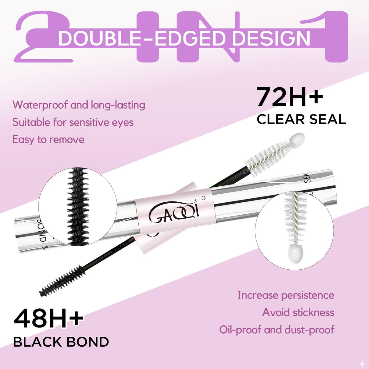 GAQQI Lash Cluster Glue, Waterproof Bond and Seal Lash Glue, Black - 10ml | Strong Hold 3-7days, Latex-free & Formaldehyde-free, Waterproof, For Cluster/ Individual/ Strip Lashes, Easy to Use