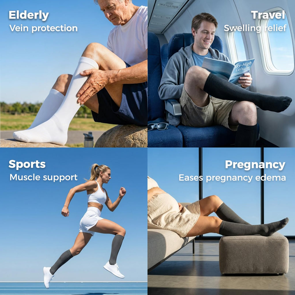 Compression Socks for Women & Men 15-20 mmHg, Knee High, 3 Pairs | Graduated Compression, Supports Circulation, Ideal for Nurses, Pregnancy, Travel, Flights, Running & Athletic Edema