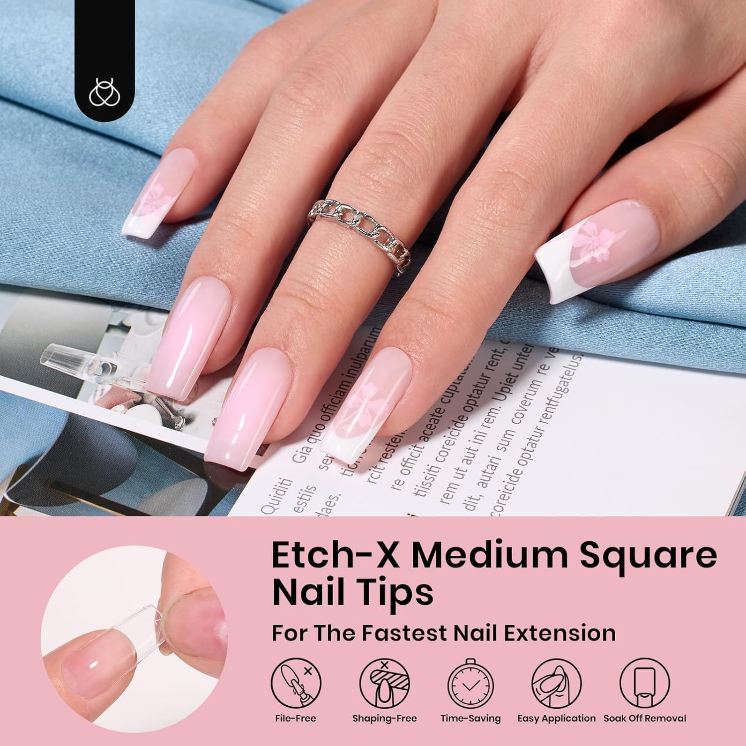Beetles Soft Gel Nail Tips Short Almond 288pcs in 12 Sizes Etch-X | Pre-Etched Full Cover Acrylic Fake Nails, Salon Quality Nail Supplies, Easy DIY Extension Press On Nails, Gift for Women