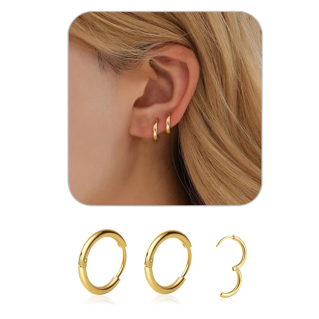 1 Pair 6mm Small Hoop Earrings for Women, Huggie Hoop Earrings (Gold/1.6mm)