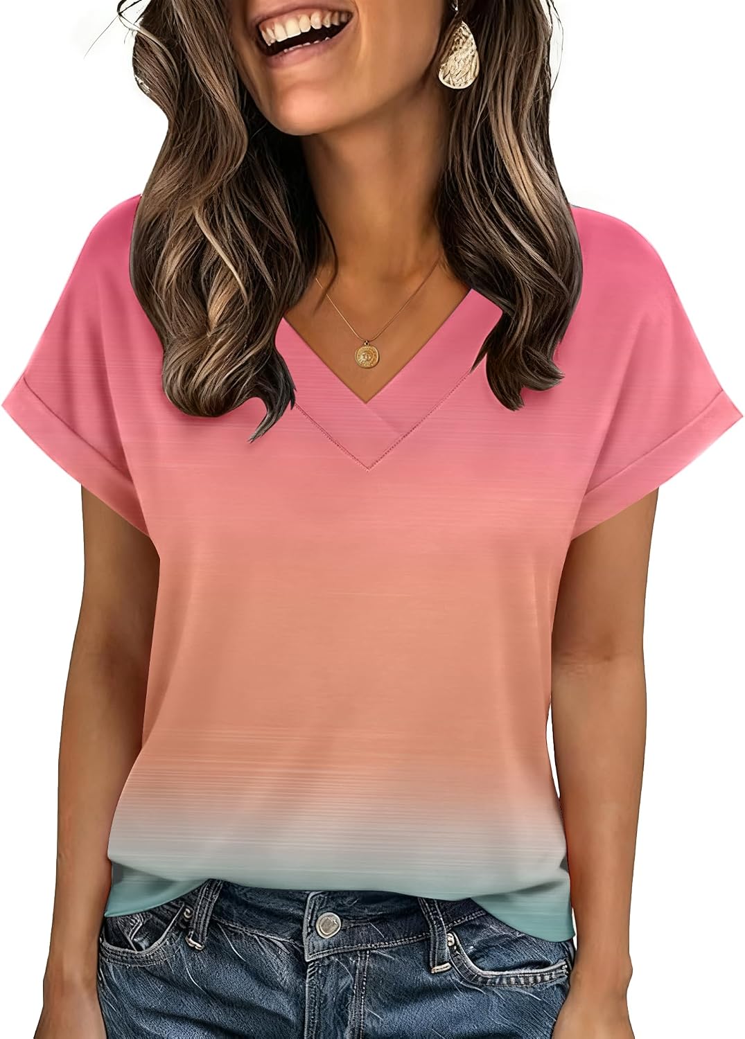 Zeagoo Womens Summer Tops Rolled Short Sleeve Shirts Dressy Casual Blouses