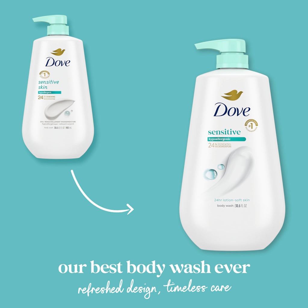 Dove Sensitive Skin Body Wash, 24hr Lotion-Soft Skin, 30.6 oz | Hypoallergenic body wash with MicroMoisture technology for 24-hour hydration and soft skin