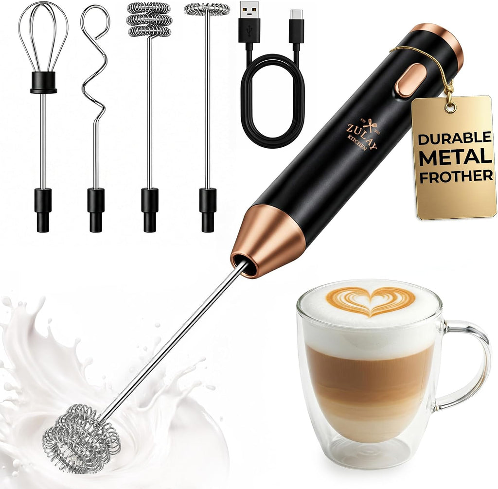 Zulay Kitchen Powerful Milk Frother Wand With Duracell Batteries - Ultra Fast Handheld Drink Mixer - Electric Whisk Foam Maker for Coffee, Lattes, Cappuccino & Matcha - Triple Whisk - Pale Cloud
