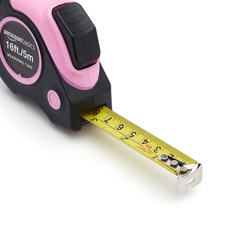 Amazon Basics Retractable Tape Measure with Metric and SAE Measurements, 16 ft / 192 in, Turquoise