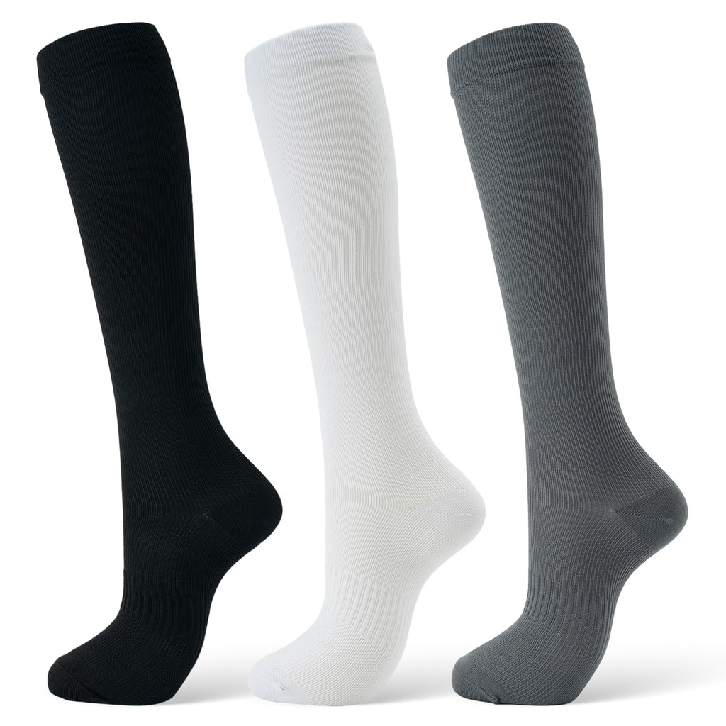 Compression Socks for Women & Men 15-20 mmHg, Knee High, 3 Pairs | Graduated Compression, Supports Circulation, Ideal for Nurses, Pregnancy, Travel, Flights, Running & Athletic Edema