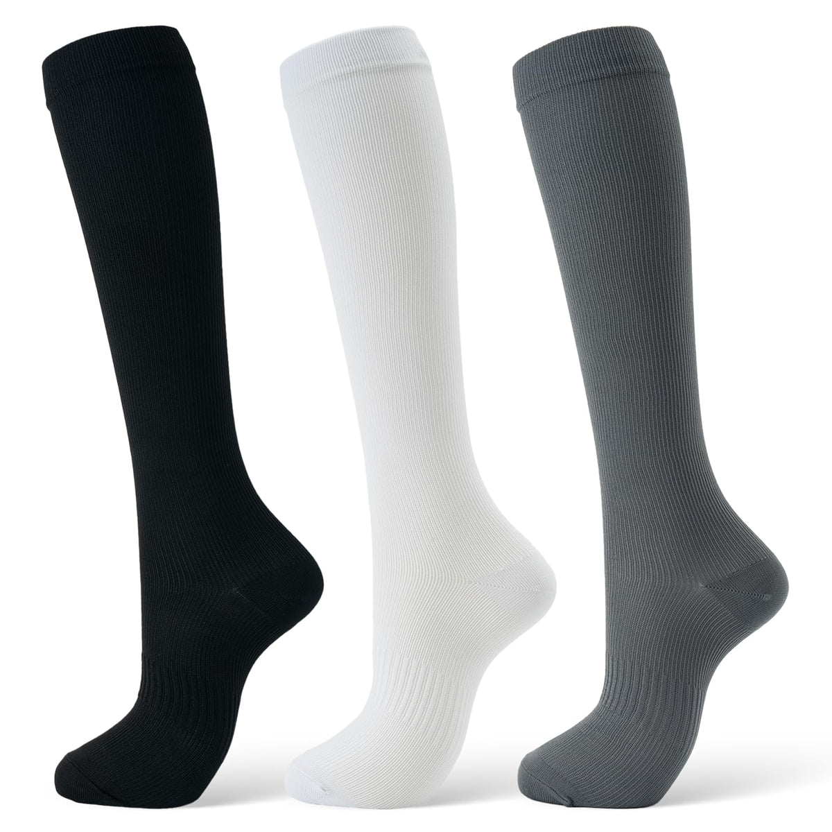 Compression Socks for Women & Men 15-20 mmHg, Knee High, 3 Pairs | Graduated Compression, Supports Circulation, Ideal for Nurses, Pregnancy, Travel, Flights, Running & Athletic Edema