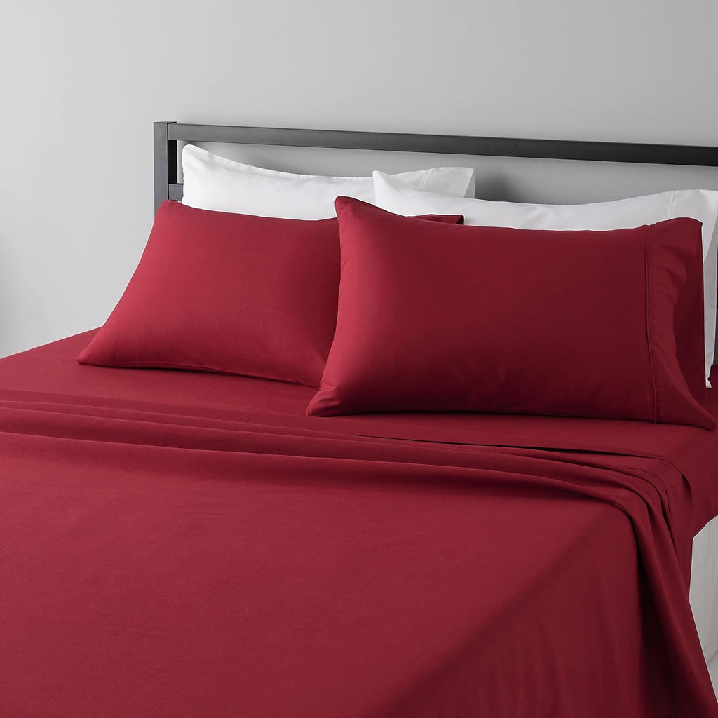 Amazon Basics Lightweight Super Soft Breathable Wrinkle-Resistant Microfiber 4-Piece Bed Sheet Set with 14-Inch Deep Pockets, Queen, Bright White, Solid