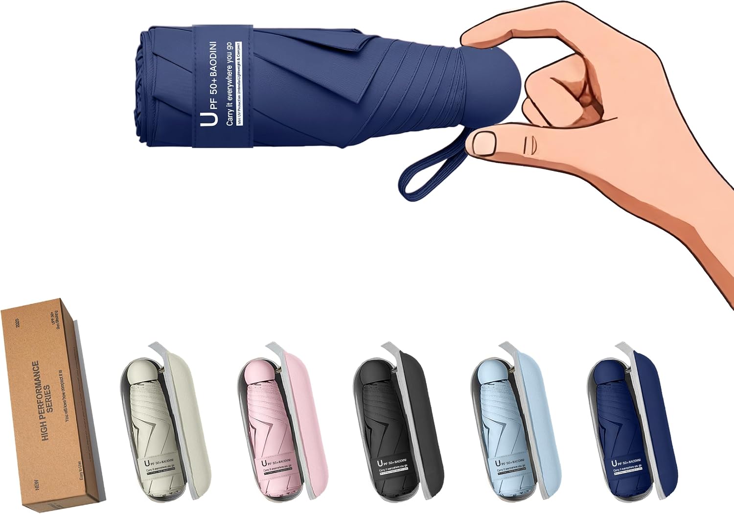 BAODINI Mini Travel Umbrella with UV Sun Protection, Compact Pocket-Size