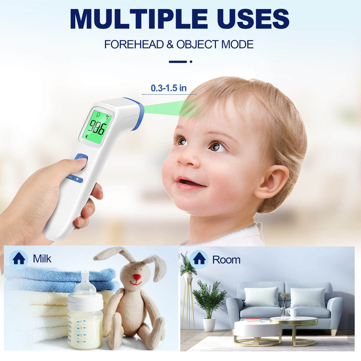 No-Touch Thermometer for Adults and Kids, Accurate Digital Baby Thermometer | 1s Fast Reading, Fever Alarm, Silent Mode, 35-Reading Memory, Forehead & Object Mode, AAA Battery Included, for Home & Clinic