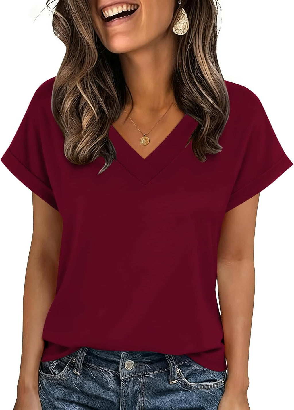Zeagoo Womens Summer Tops Rolled Short Sleeve Shirts Dressy Casual Blouses