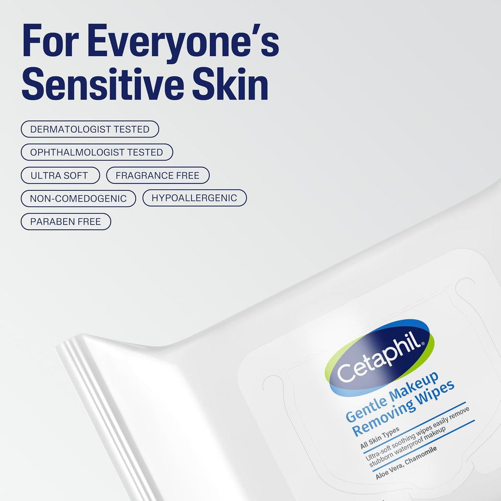 Cetaphil Gentle Makeup Remover Face Wipes, Fragrance Free, 25 Count | Sensitive skin safe, alcohol-free, fragrance-free, daily facial cleansing, removes makeup, dermatologist recommended