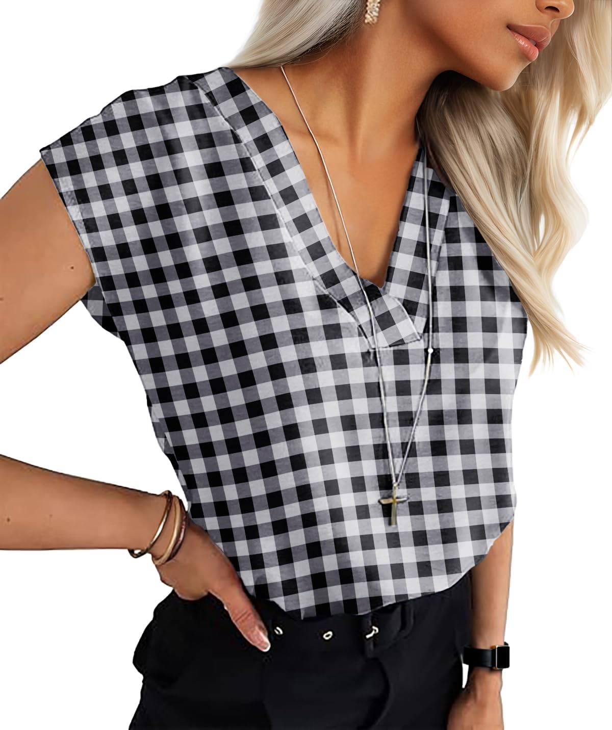 Lepunuo Womens Summer Tops Cap Sleeve Textured Dressy V Neck Shirts 2025 Work Office Blouses Business Casual Outfits
