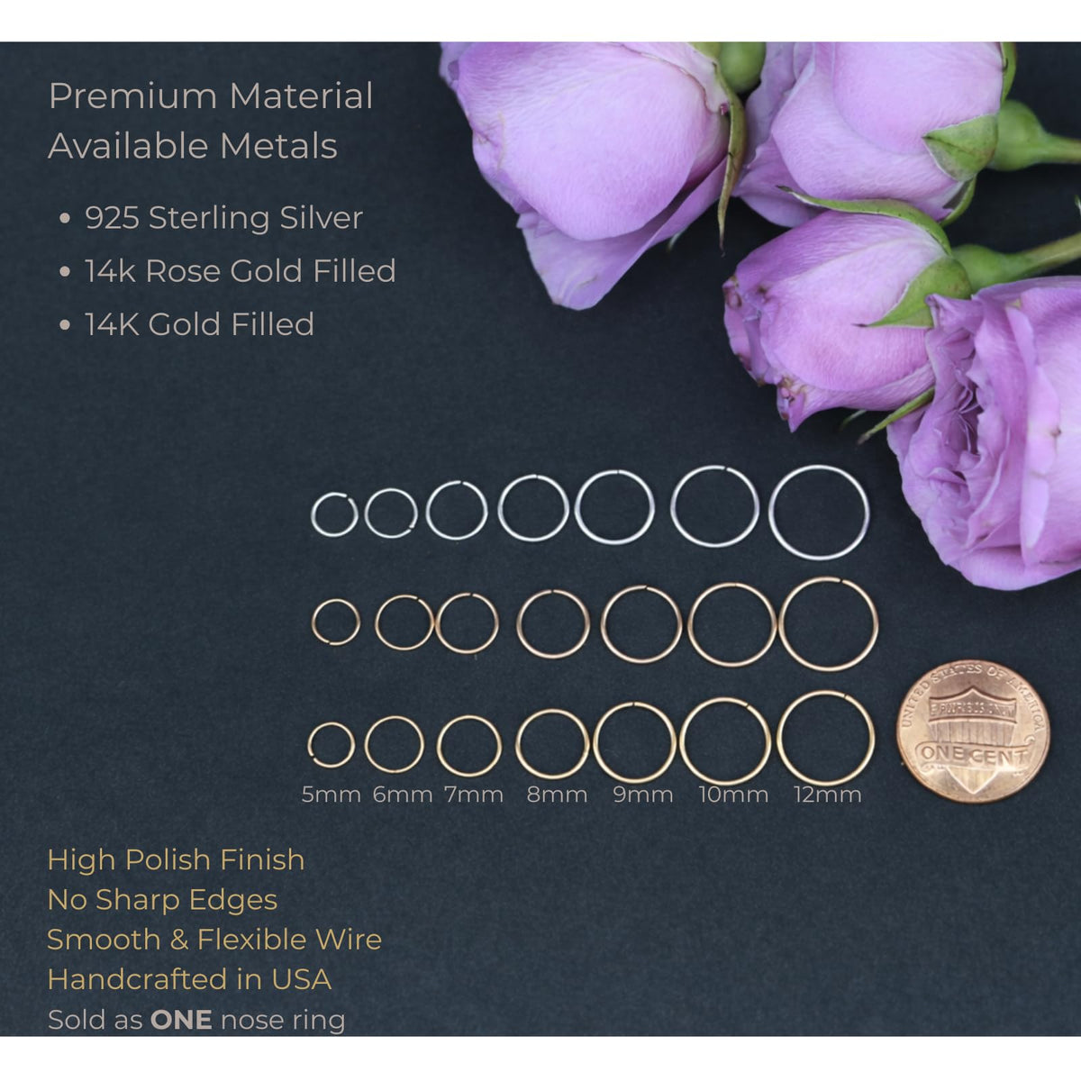 LUCKYJEWUS Small Thin Gold or Sterling Silver Nose Ring Hoop for Women, Tiny Nose Piercing jewelry