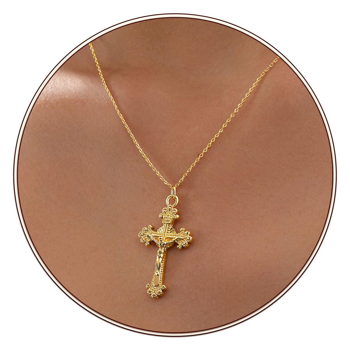 Partm Gold Cross Necklace for Women 14K Plated Dainty Pendant Cross Chain Faith Crucifix Choker Baptism Necklace for Women Trendy Religious Jewelry Hypoallergenic