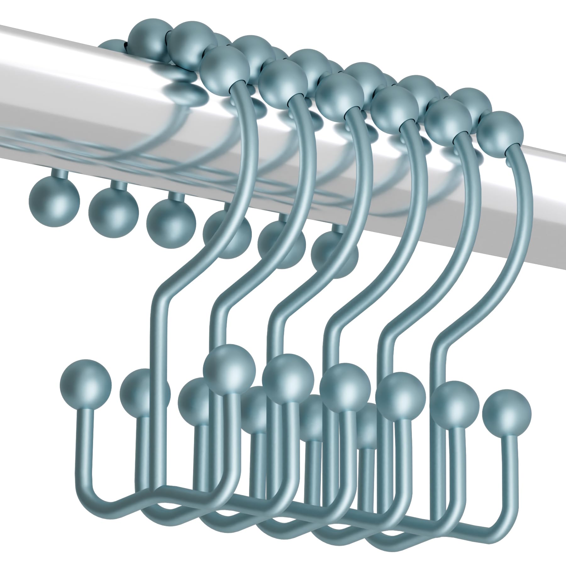 Titanker Shower Curtain Hooks Rings, Rust Resistant Metal Double Glide Shower Hooks Rings for Bathroom Shower Rods Curtains, Set of 12 Hooks - Nickel