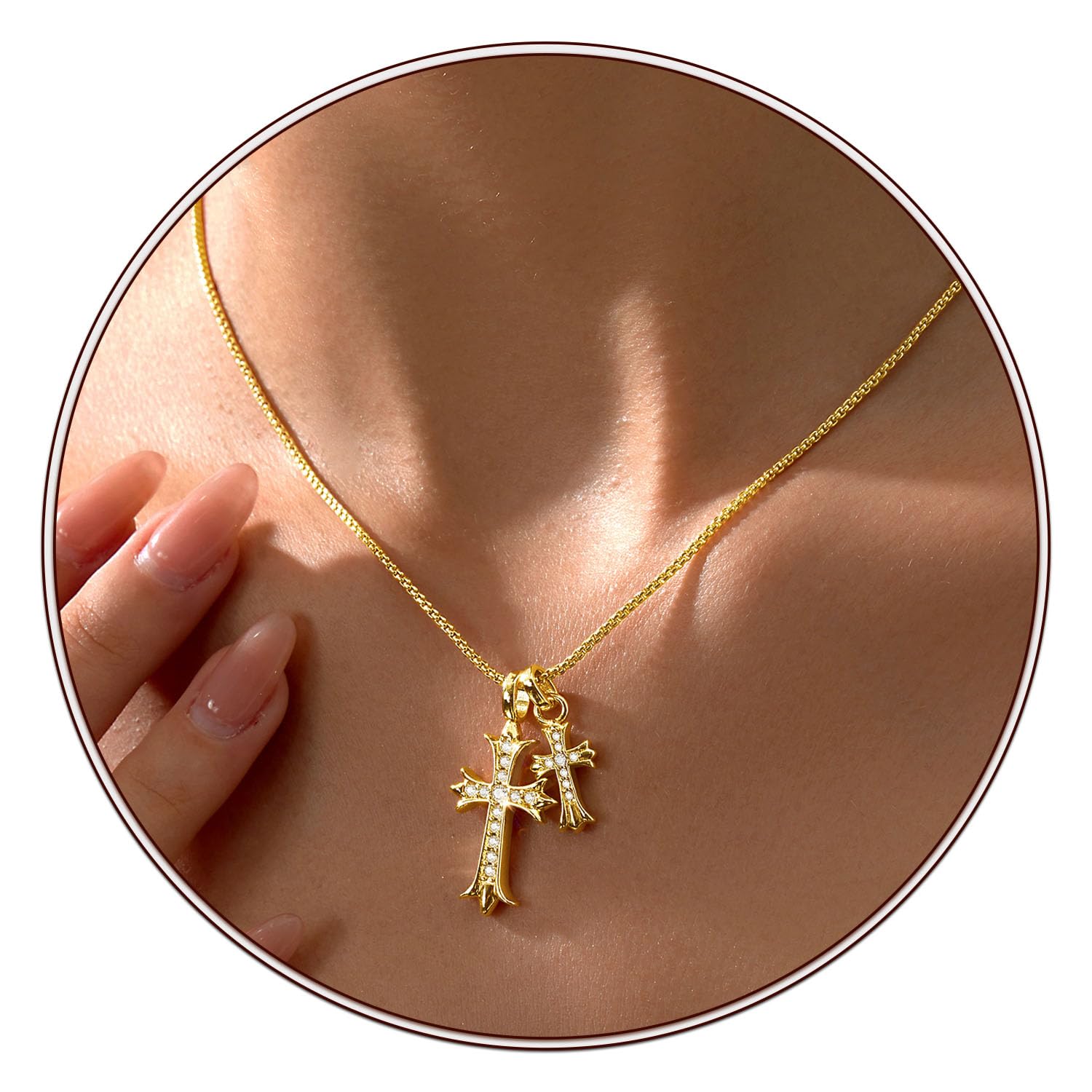 Partm Gold Cross Necklace for Women 14K Plated Dainty Pendant Cross Chain Faith Crucifix Choker Baptism Necklace for Women Trendy Religious Jewelry Hypoallergenic