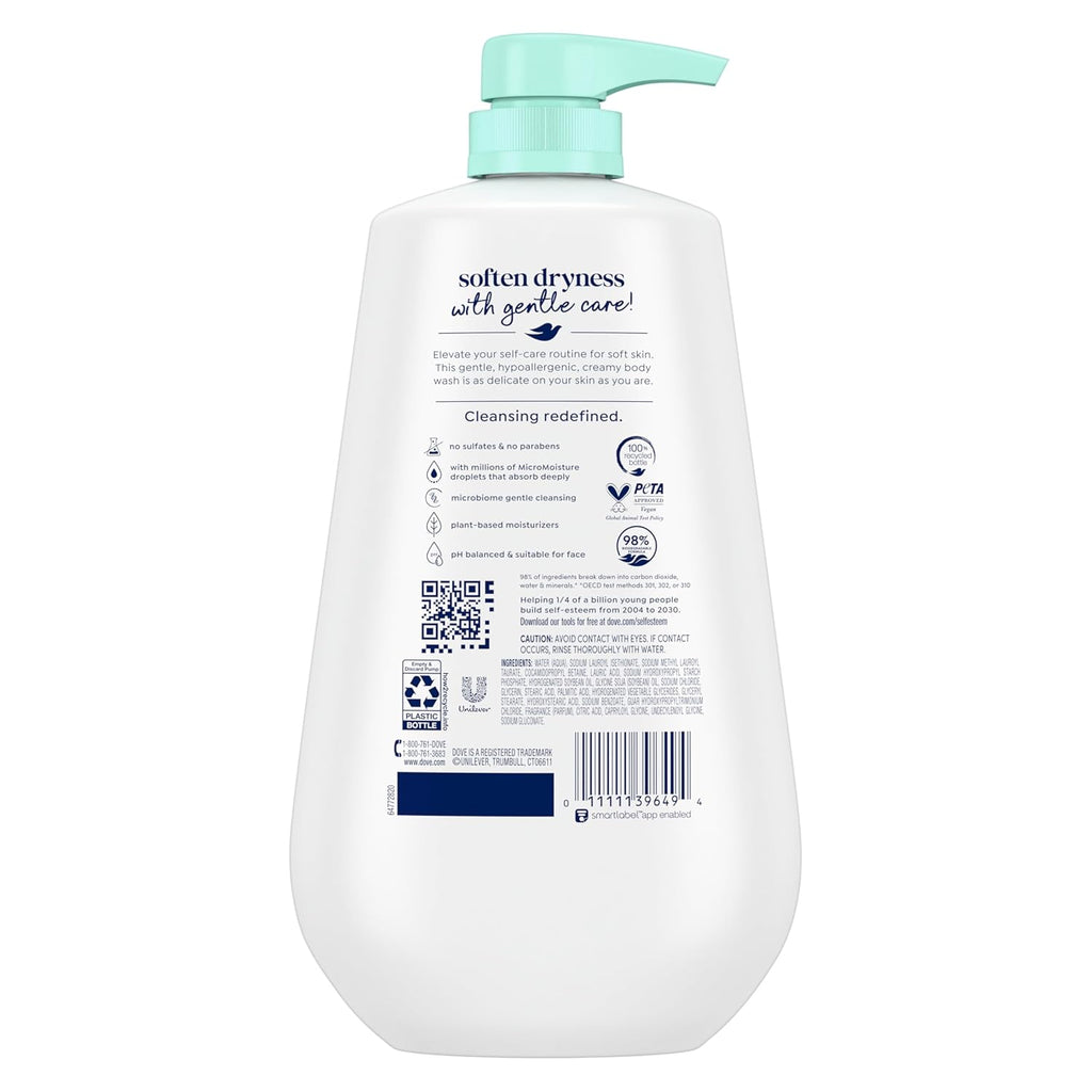 Dove Sensitive Skin Body Wash, 24hr Lotion-Soft Skin, 30.6 oz | Hypoallergenic body wash with MicroMoisture technology for 24-hour hydration and soft skin
