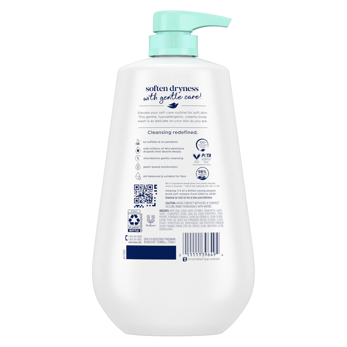 Dove Sensitive Skin Body Wash, 24hr Lotion-Soft Skin, 30.6 oz | Hypoallergenic body wash with MicroMoisture technology for 24-hour hydration and soft skin