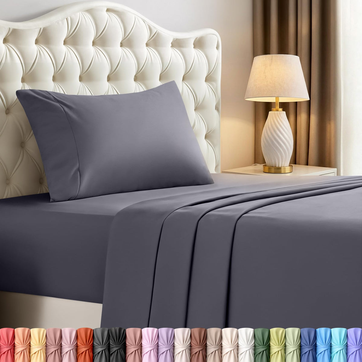 Queen Sheets Set, 4 Pieces 16" Deep Pocket Hotel Luxury Bed Sheets, Grey | Extra Soft Bedsheet Set, Comfy & Breathable Cooling Sheets, Wrinkle & Fade Resistant, Fitted Sheet, Flat Sheet, 2 Pillowcases