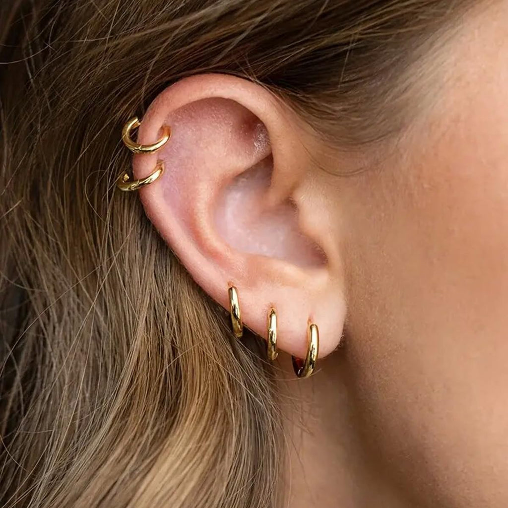 1 Pair 6mm Small Hoop Earrings for Women, Huggie Hoop Earrings (Gold/1.6mm)