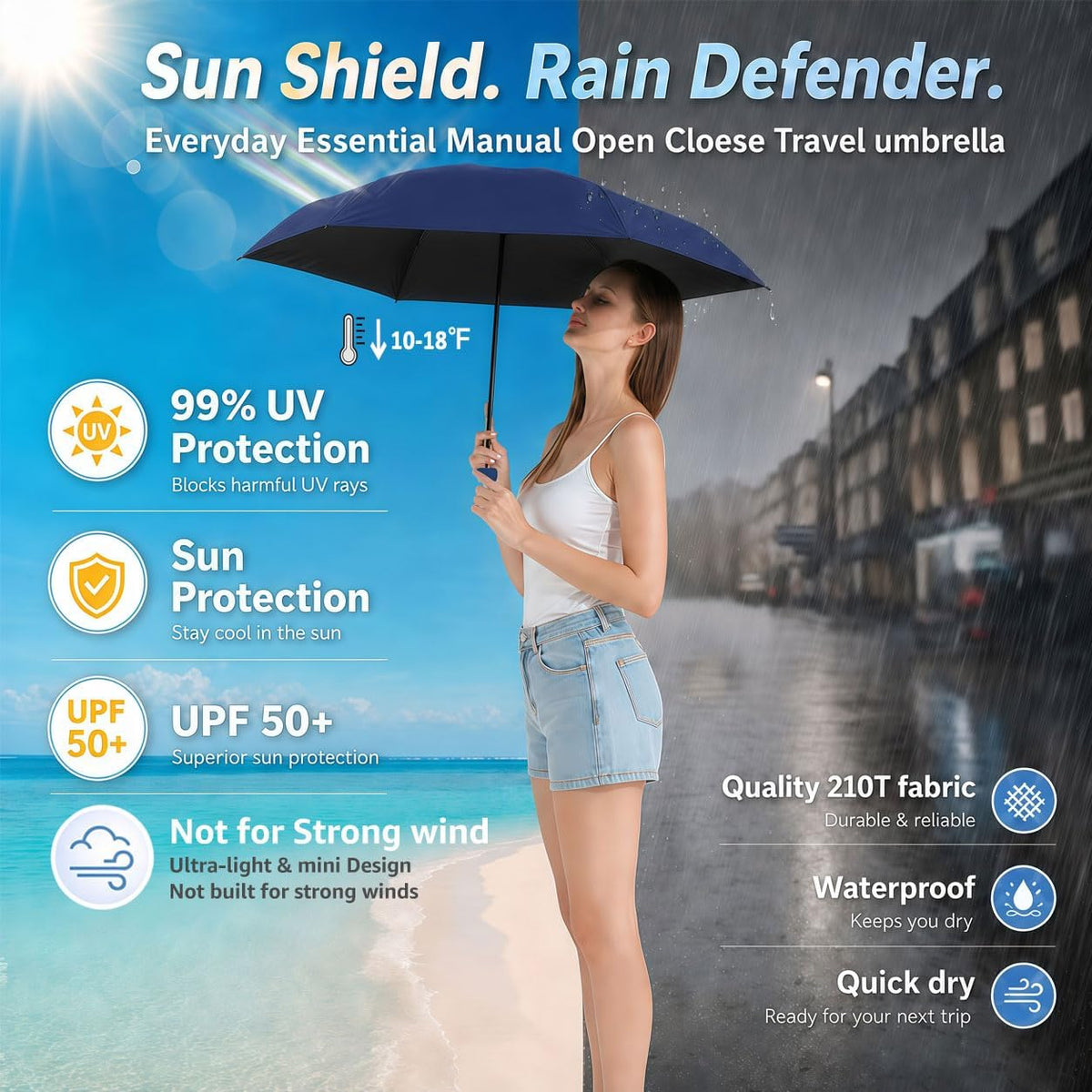 BAODINI Mini Travel Umbrella with UV Sun Protection, Compact Pocket-Size