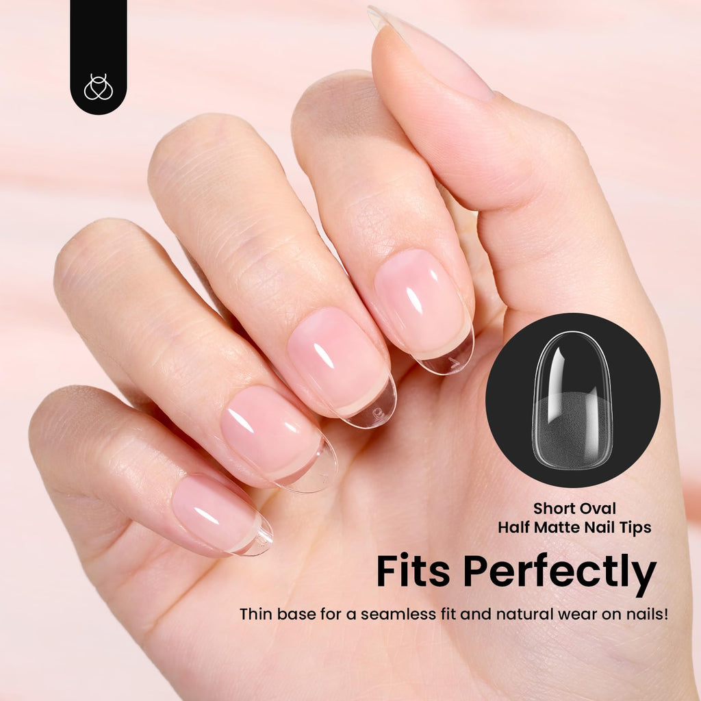 Beetles Soft Gel Nail Tips Short Almond 288pcs in 12 Sizes Etch-X | Pre-Etched Full Cover Acrylic Fake Nails, Salon Quality Nail Supplies, Easy DIY Extension Press On Nails, Gift for Women