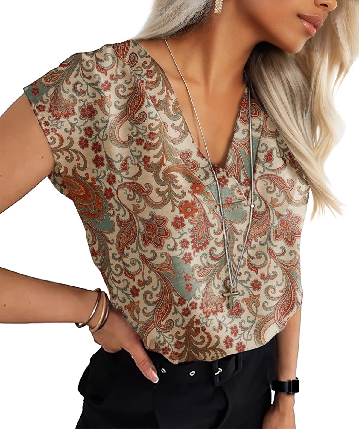 Lepunuo Womens Summer Tops Cap Sleeve Textured Dressy V Neck Shirts 2025 Work Office Blouses Business Casual Outfits