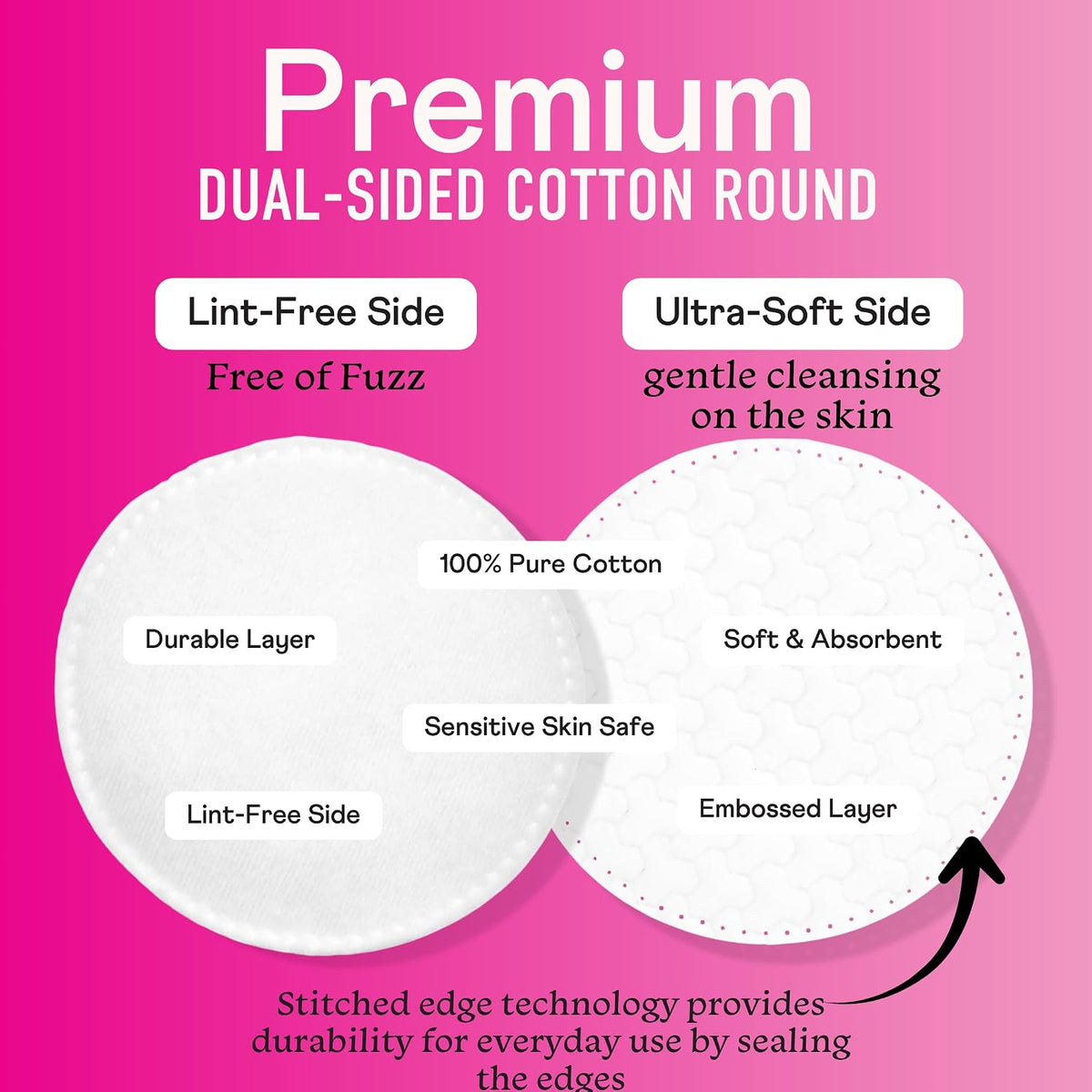 Swisspers Premium Cotton Rounds, Dual-Sided, 100 Count (Pack of 3) | Hypoallergenic, Textured Side, Lint-Free Side, Dermatologist-Tested, Chlorine-Free, 300 Total
