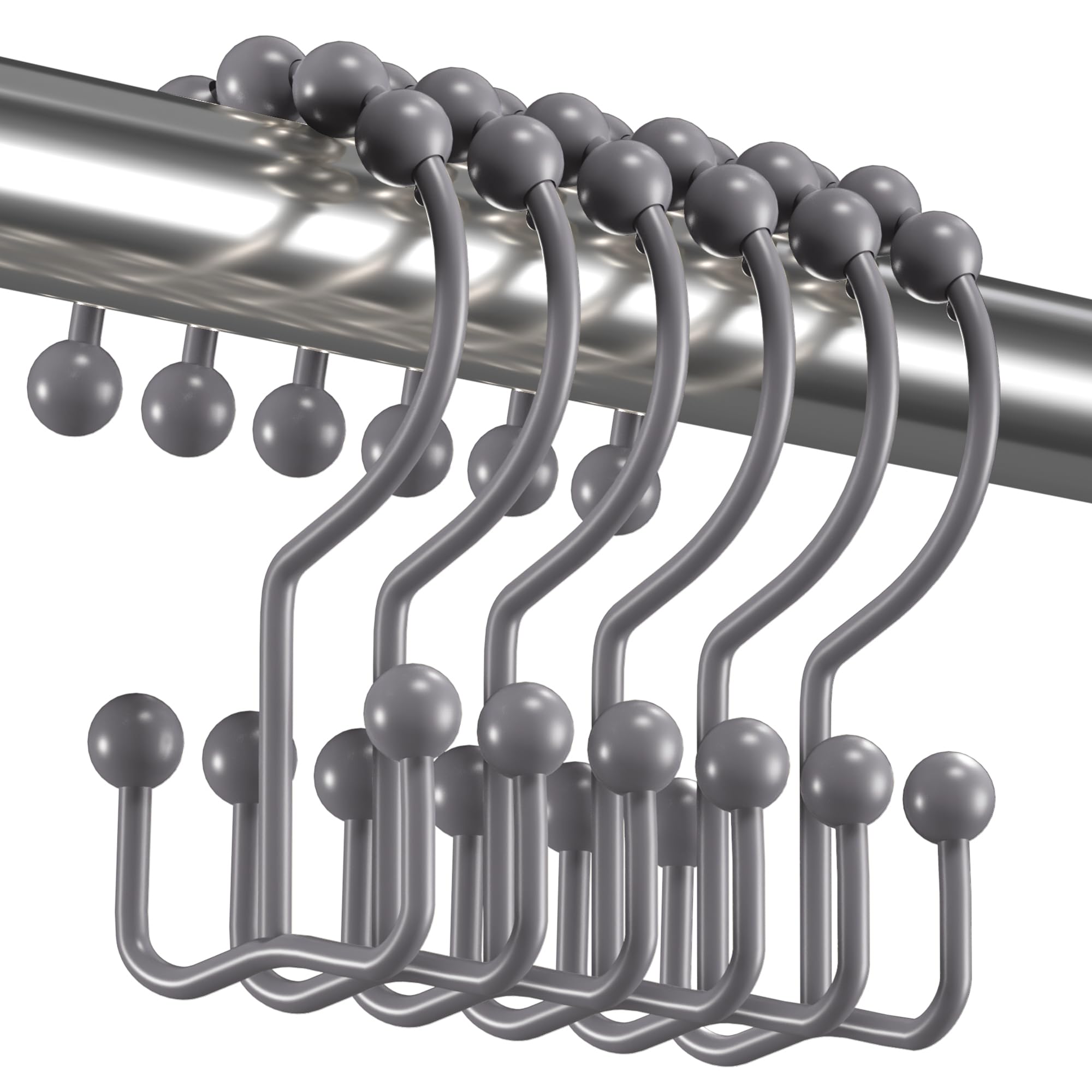 Titanker Shower Curtain Hooks Rings, Rust Resistant Metal Double Glide Shower Hooks Rings for Bathroom Shower Rods Curtains, Set of 12 Hooks - Nickel