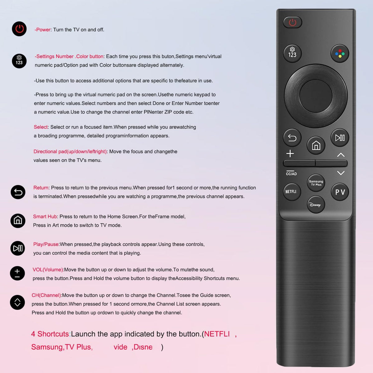 EONCHARM Universal Remote Control for All Samsung TV Compatible with All Samsung LCD LED HDTV 3D Smart TVs Models
