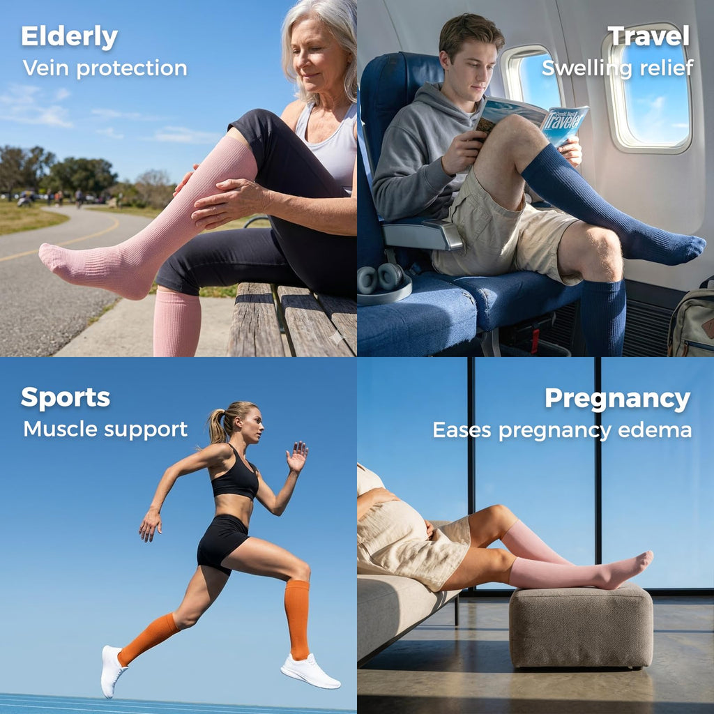 Compression Socks for Women & Men 15-20 mmHg, Knee High, 3 Pairs | Graduated Compression, Supports Circulation, Ideal for Nurses, Pregnancy, Travel, Flights, Running & Athletic Edema