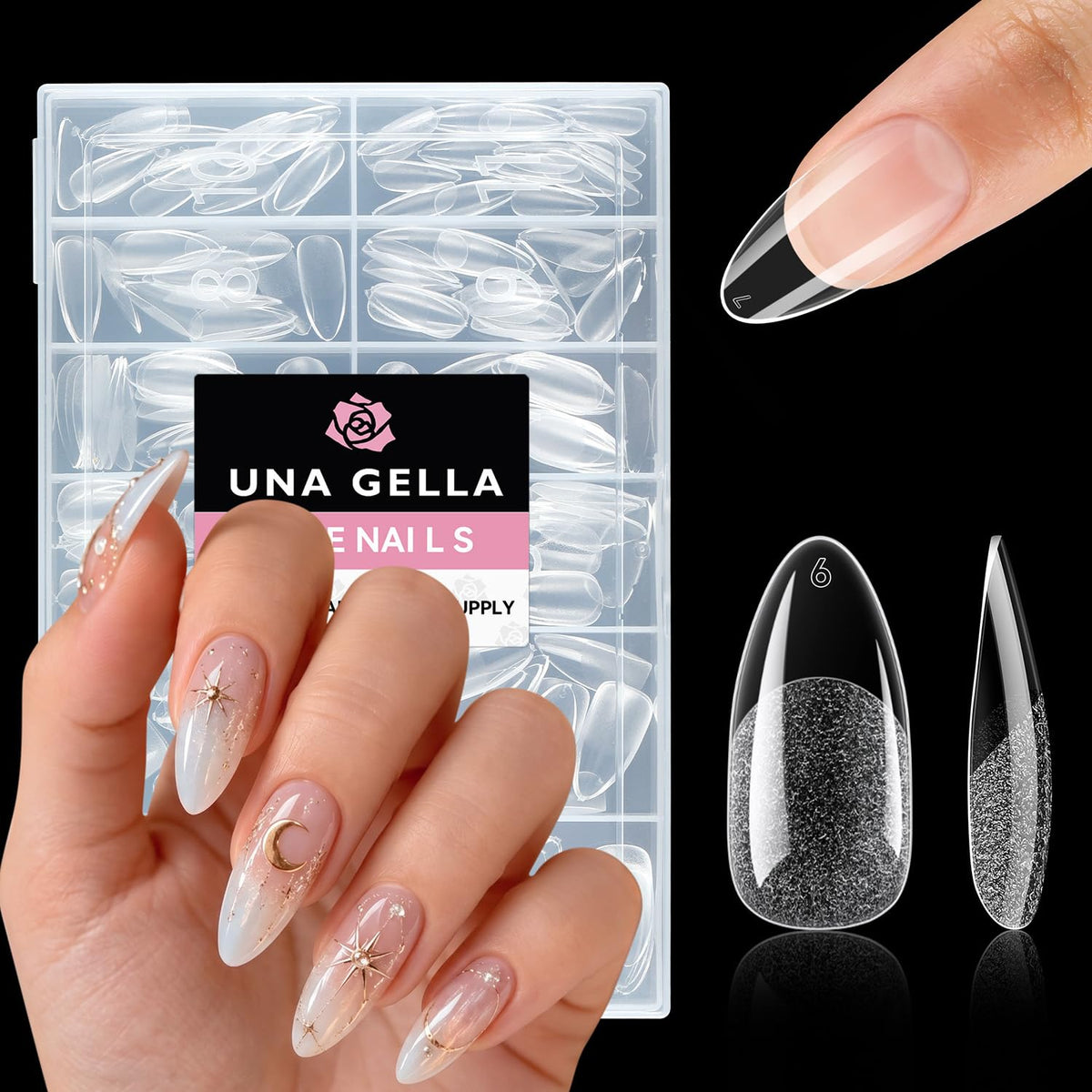 UNA GELLA Short Square Gel Nail Tips Squoval 216pcs Pre-Etched Full Cover | Short Squoval Press on Nails Square Round Oval Clear Acrylic Fake Nails Tips for Nail Extensions Home DIY Salon 12 Sizes